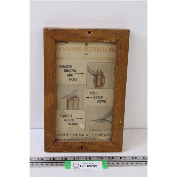 Fire Extinguisher Instructions in Wooden Frame - 11" x 7"