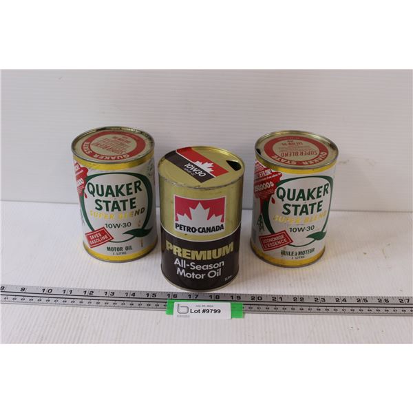 (3) Motor Oil Tins - 6" - Petro Canada & Quaker State