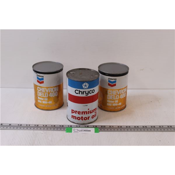 (3) Motor Oil Tins - 6" - Chevron & Chrysler