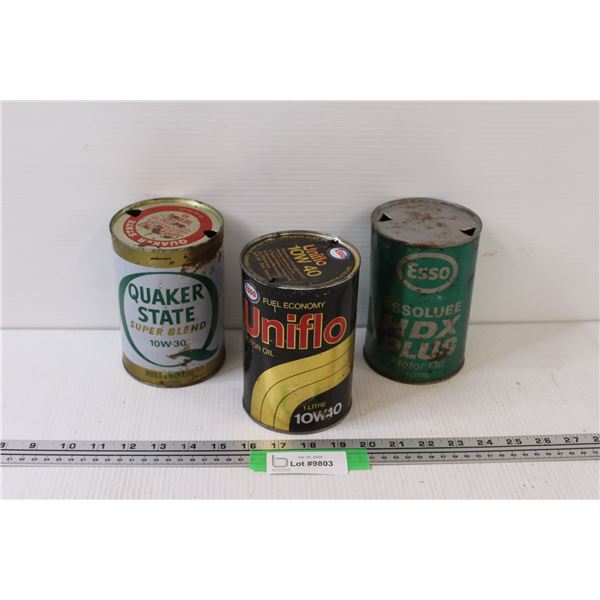 (3) Motor Oil Tins: Quaker State & Esso