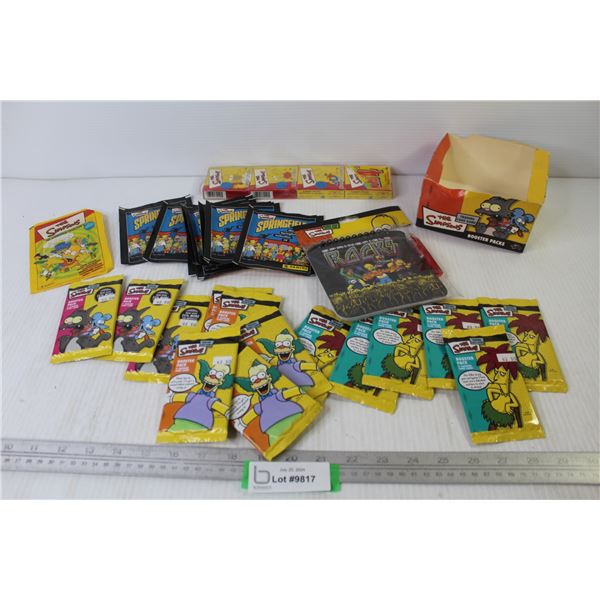 (15) The Simpsons Booster Pack Cards - (11) The Simpsons Sticker Packs - Simpsons Rackz Memo Pad - S