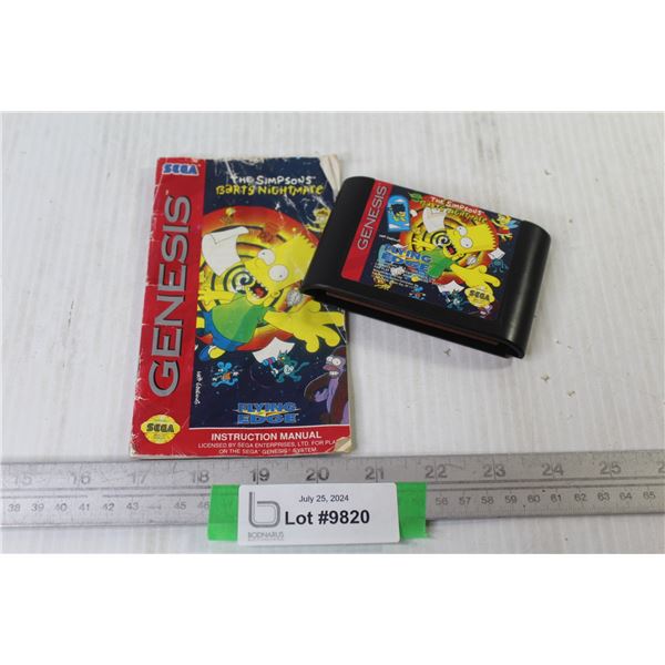 Genesis Sega Game - Barts Nightmare w/Instructional Manual