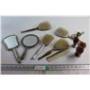 Image 1 : (7) Vintage Vanity Items - Brushes, Comb, and Mirror - (2) Vases