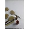 Image 4 : (7) Vintage Vanity Items - Brushes, Comb, and Mirror - (2) Vases