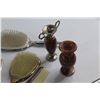 Image 5 : (7) Vintage Vanity Items - Brushes, Comb, and Mirror - (2) Vases