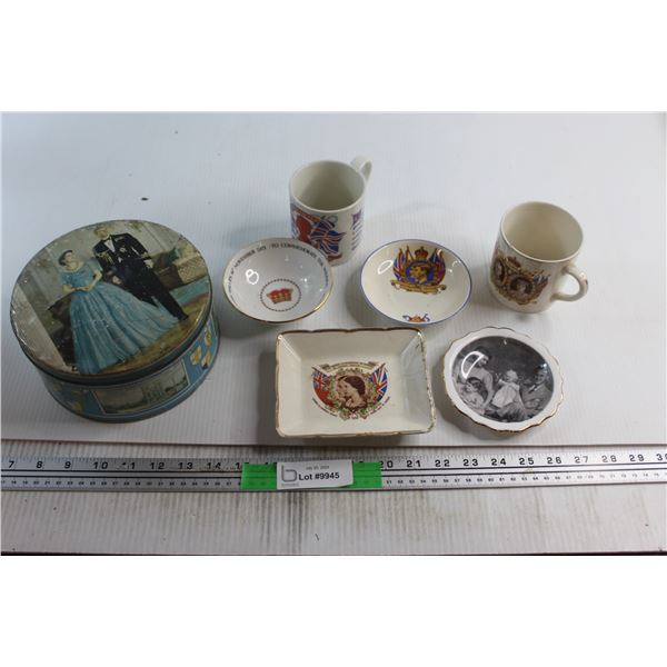(7) Royal Collectibles - Tin Plates, Mugs