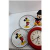 Image 2 : (6) Disney Collectibles - Mickey Mouse Wall Clock, Trays, MK-US Flag and Misc.