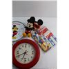 Image 3 : (6) Disney Collectibles - Mickey Mouse Wall Clock, Trays, MK-US Flag and Misc.