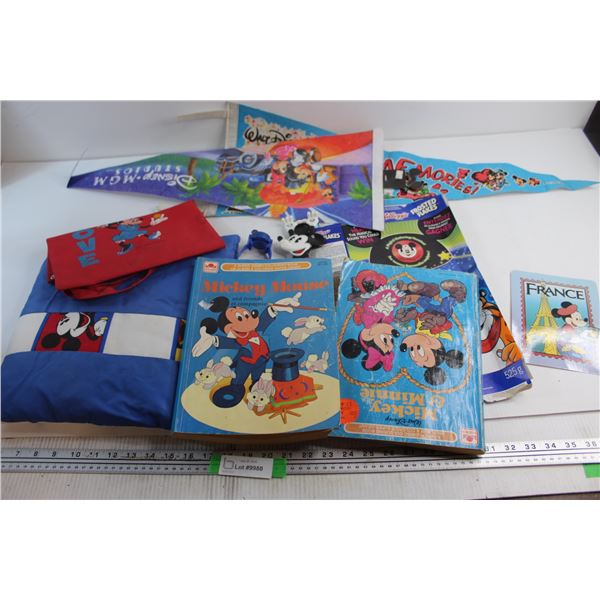 (8) Disney Collectibles -Mickey Mouse Books, Pennants, Toys