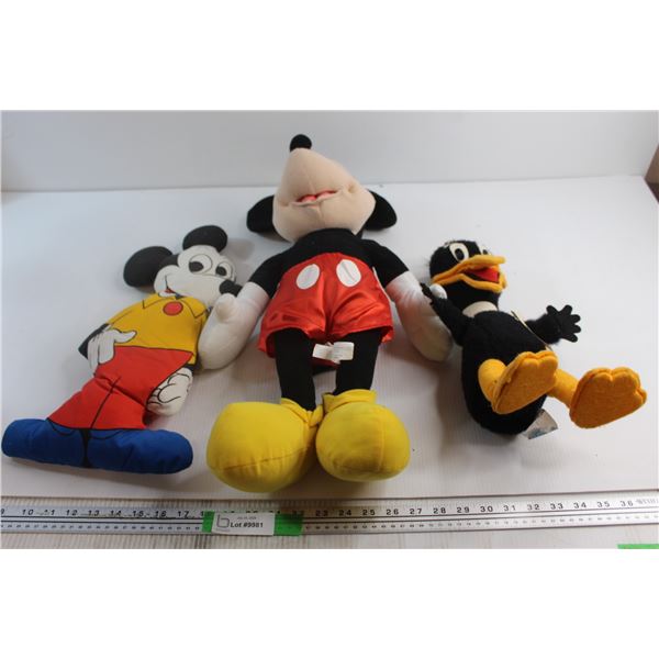 (2) Disney Mickey Mouse Plushes and Daffy Duck Plush