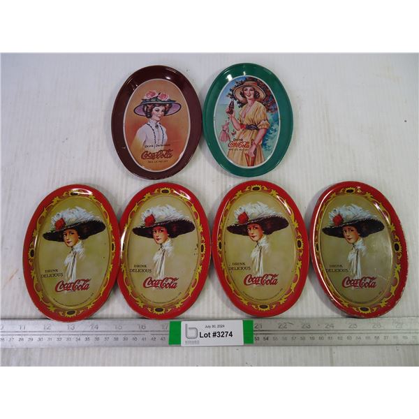 (6) Vintage Small Coca Cola Trays- 6" in size, (4) are same