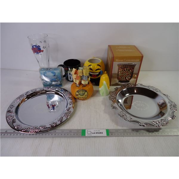 (2) 25th Anniversary Platters, Candleholder, Cheese Spreaders and assorted souvenirs
