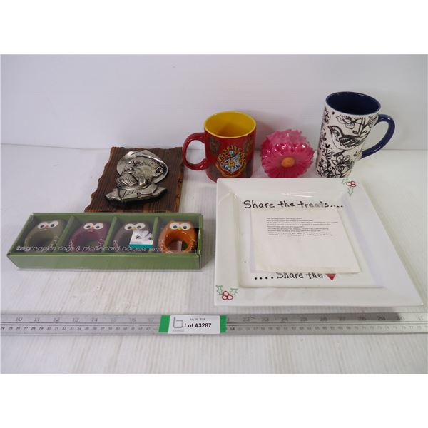 Pkg. of Napkin Rings, Treat Plate, Wall Hanger,(2) Mugs and Candle