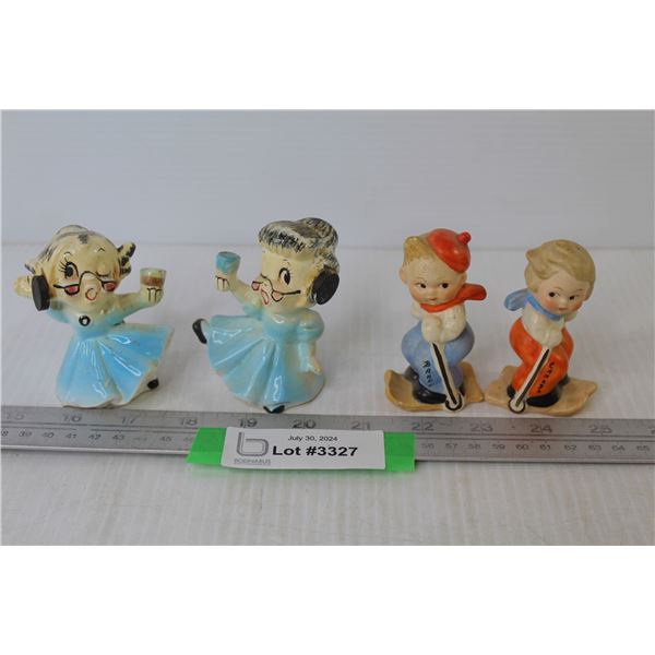 (2) Pairs of Vintage Salt & Pepper Shakers (Old Ladies Singing - Banff Canada Skiers)