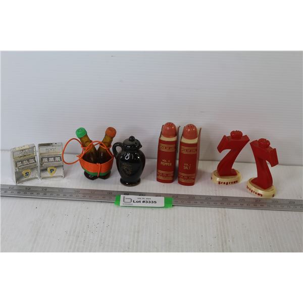 (4) Sets of Salt & Pepper Shakers (Seagram's - Books - Slot Machines - Bottles)