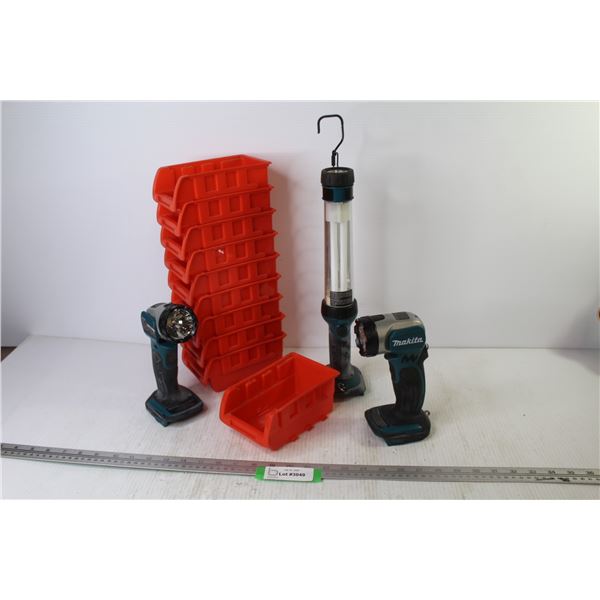 (2) Makita Flashlights & Lamp (18volt - no batteries) - (10) Organizing Drawers