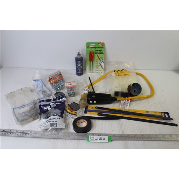 Extension Cord w/Switch - (2) Chalking Tool Caps - Screws Nuts & Bolts - Hacksaw Blades - Misc. Item