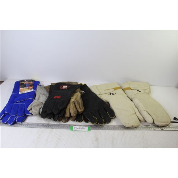 (5) Pair of Welding Gloves - Leather Gauntlet Style Lined Mits