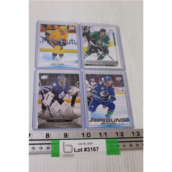 (4) Upper Deck Young Guns Rookie Hockey Cards: Fabbro, Bayreuther, MacEwen, Scrivens)