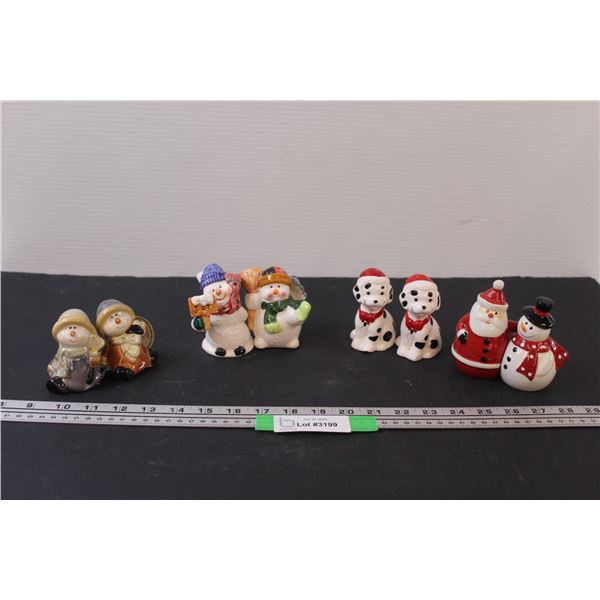 (4) Salt & Pepper Shaker Sets: Snowmen & Puppies & Santa