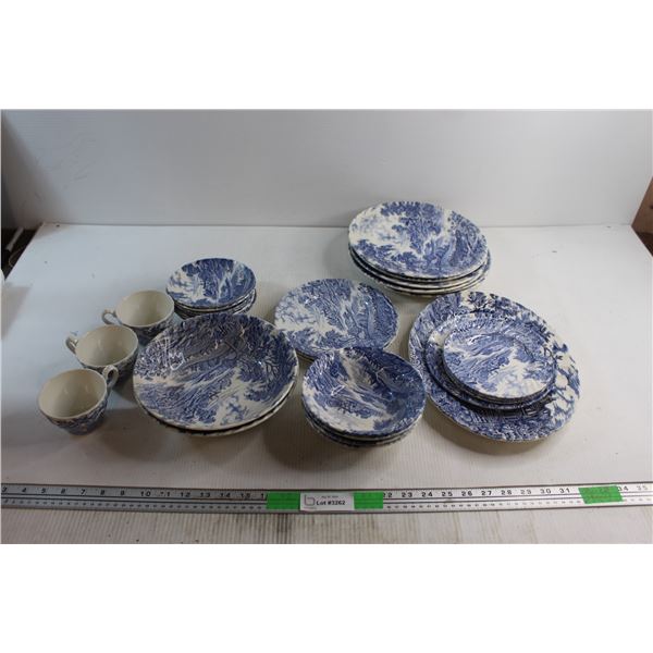 Assorted Plates and Cups - Blue Willow