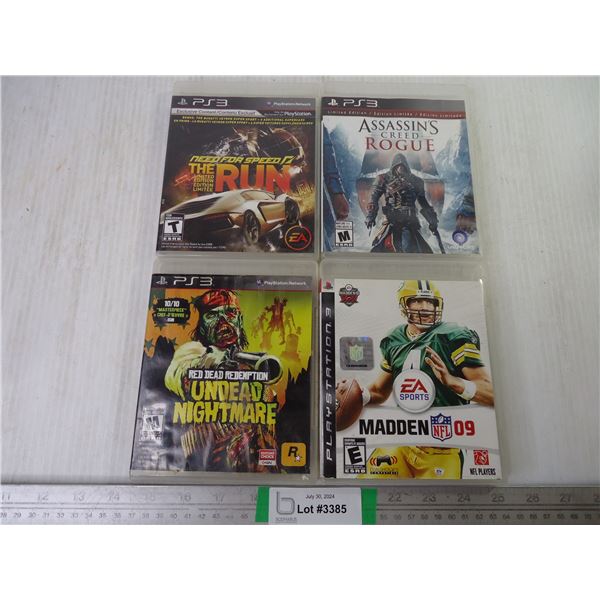(4) PlayStation 3 Games-Madden 09,Undead Nightmare, Assassin's Creed Rogue and Need for Speed