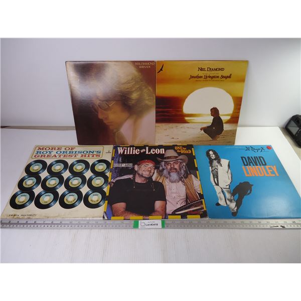 (5) LP's-Neil Diamond, David Lindley, Roy Orbison and Willie and Leon