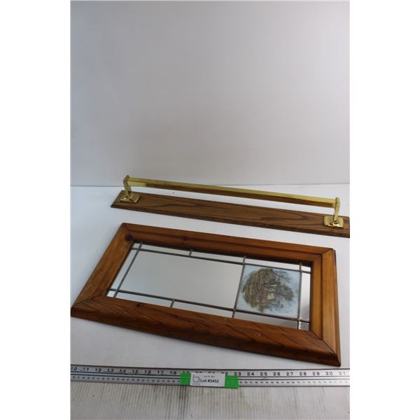 Oak Wood Mirror and Towel Bar