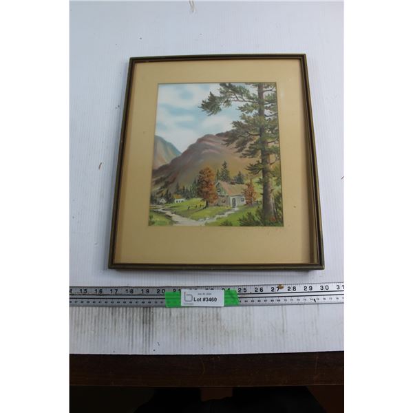 Signed Cottage by Mountain Print