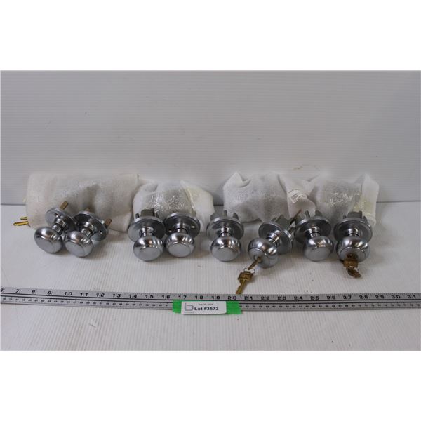 (12) Door Knobs (or 6 Sets of Door Knobs, some with keys, as is)