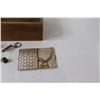 Image 2 : Wood Box w/Cigarette Holder, (2) Thimbles, Nail Brush, Wine Bottle opener, Bracelet