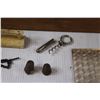 Image 3 : Wood Box w/Cigarette Holder, (2) Thimbles, Nail Brush, Wine Bottle opener, Bracelet