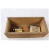 Image 5 : Wood Box w/Cigarette Holder, (2) Thimbles, Nail Brush, Wine Bottle opener, Bracelet