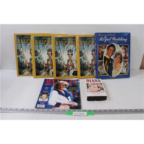 (4) Queen Elizabeth II Celebration Books, Royal Wedding Book, Princess Diana VHS & Magazine