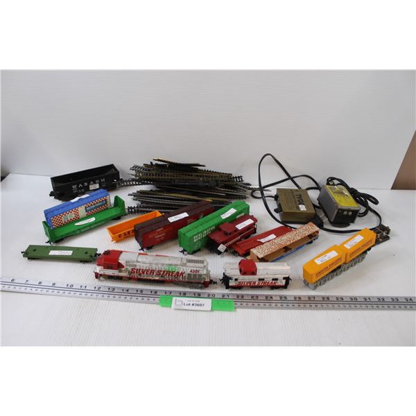 Silver Streak Train Car Set & Various Trailers & Tracks, as is