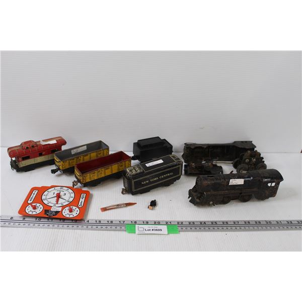 (6) Steel Train Cars & Engine - Untested, as is