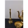Image 2 : Brass Lot: (2) Bells, Teapot, Candy Dish