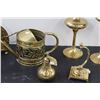 Image 3 : Brass Lot: (2) Oil Lamps, Napkin Holder, Pear Bell, Watering Can Decor, Misc