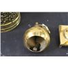 Image 4 : Brass Lot: (2) Oil Lamps, Napkin Holder, Pear Bell, Watering Can Decor, Misc