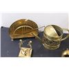 Image 5 : Brass Lot: (2) Oil Lamps, Napkin Holder, Pear Bell, Watering Can Decor, Misc