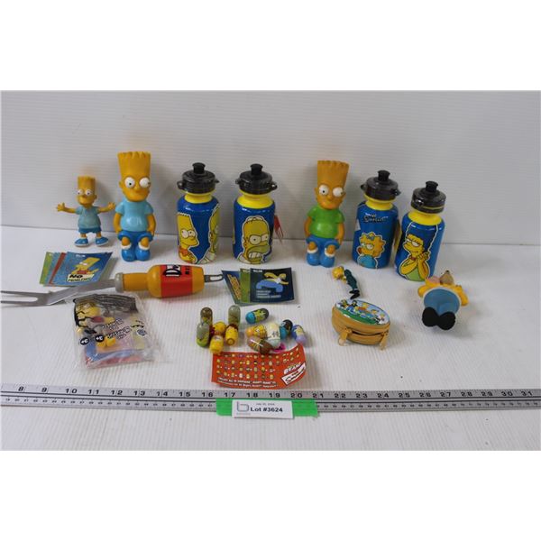 Simpson Lot: Mighty Bean Set, (4) Water Bottles, BBQ Tongs, Coin Storage, Misc.