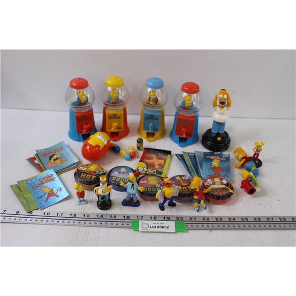 Simpsons Lot: (4) Candy Dispensers, (5) Candy Tins (sealed), Cards, Figurines