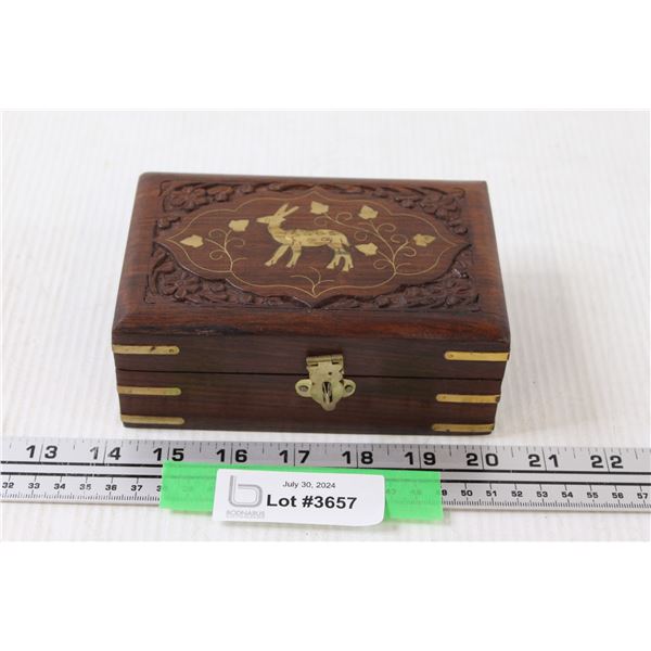 Small Wooden Box w/Inlay Filled w/Coins