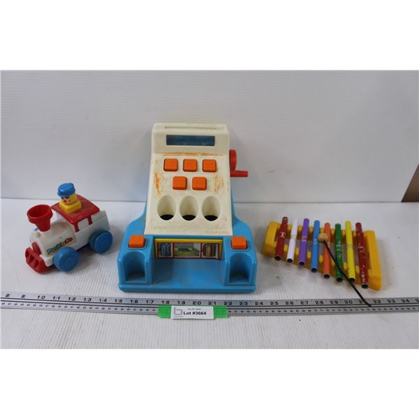 Vintage Children's Toys: Cash Register, Push & Go, Xylophone