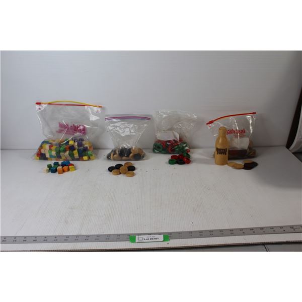 Assorted Multicoloured Blocks, Assorted Checkers Pieces, Assorted Coloured Rings, Misc.
