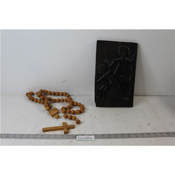 Wooden Rosary, African Wall Art - 7 1/2" x 12 1/2"