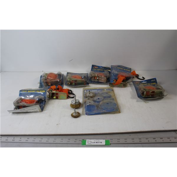 (7) Ratchet Tie Downs, (4) Wie Wheel and Cup Brushes