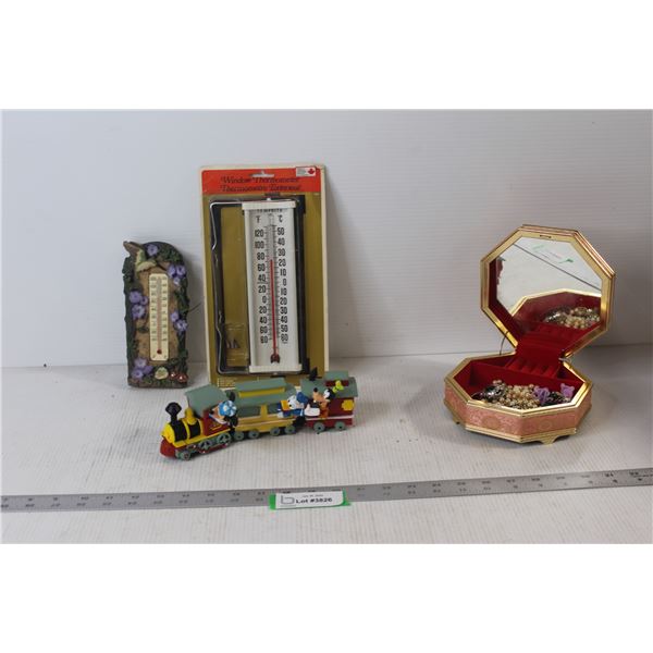 Jewelry Case, Mickey Mouse Train Toy, (2) Thermometers