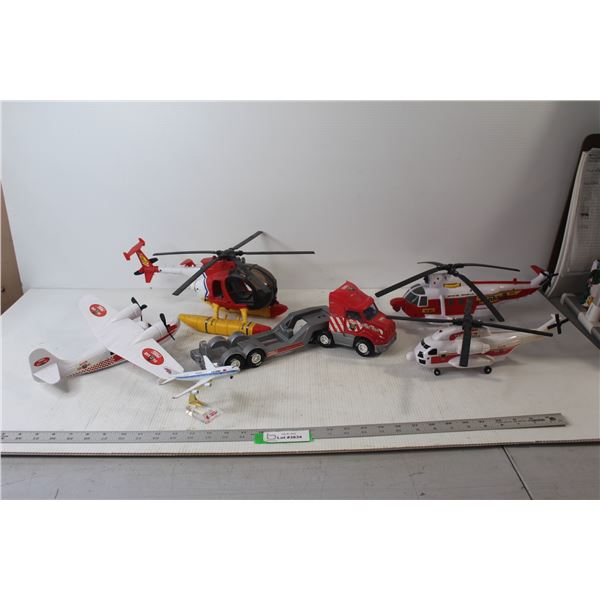 (3) Tonka Toy Helicopters, Tonka Toy Plane, Tonka Toy Truck, Model Airplane