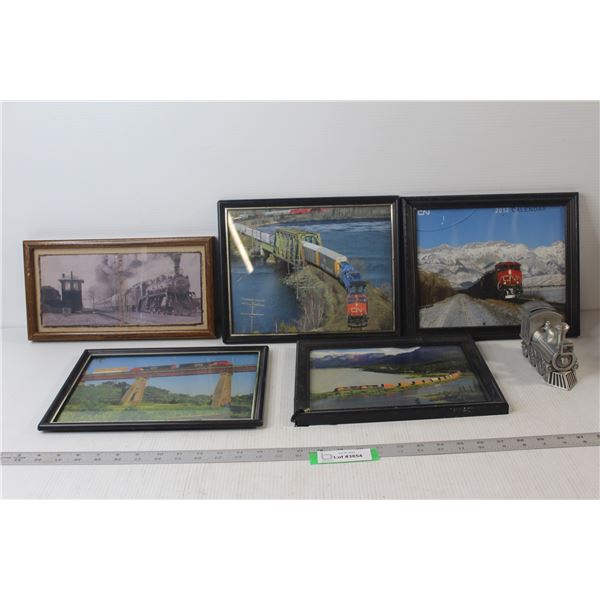 (5) Framed Train Pictures - Varying Sizes, Train Piggy Pain